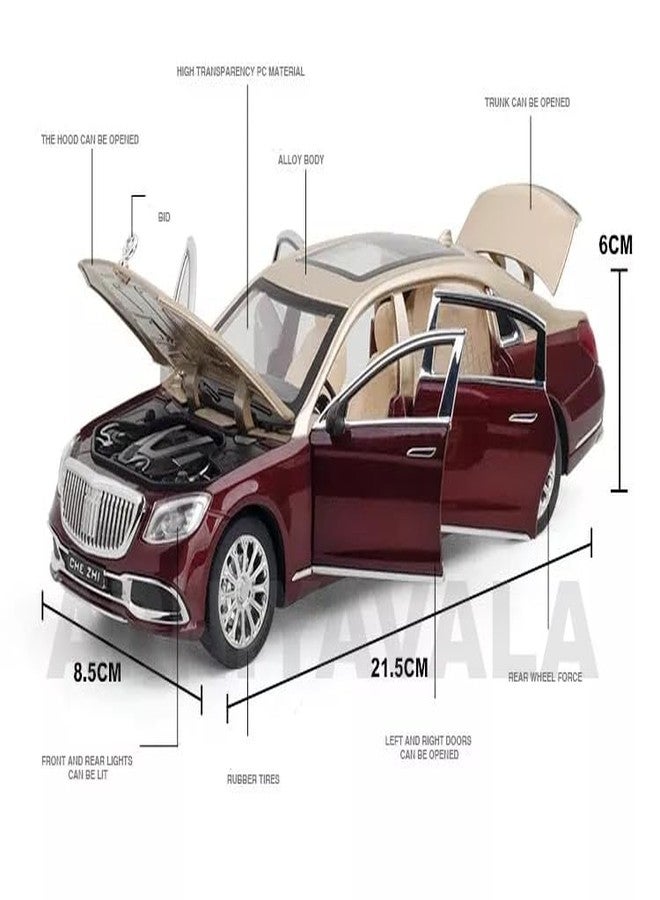 ARNIYAVALA سيارة لعبة مرسيدس بنز مايباخ S600 من أرنيافالا، بمقياس 1:24، مصنوعة من المعدن المصبوب، تعمل بنظام السحب للخلف، مناسبة للأطفال، مزودة بأبواب قابلة للفتح وإضاءة وموسيقى (ذهبي + عنابي). - Image 5